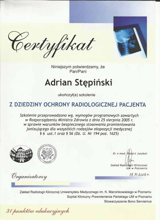 certyfikat radiolog