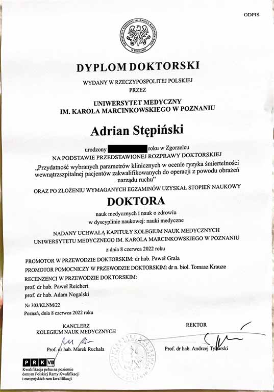 Dyplom Doktorski - Adrian Stępiński